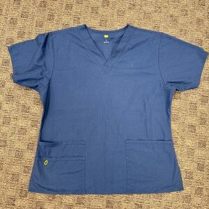 Wink Navy Blue V-Neck Scrub‎ Top Womens Large Short Sleeve Utility Pockets